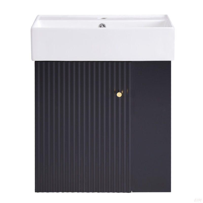 Meuble-lavabo flottant moderne de 21,6 po avec lavabo en céramique, rangement à droite, Noir