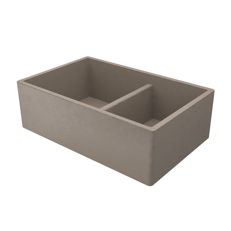 NativeStone® Concrete 33" L x 21" W Double Basin Farmhouse/Apron Kitchen Sink, Earth