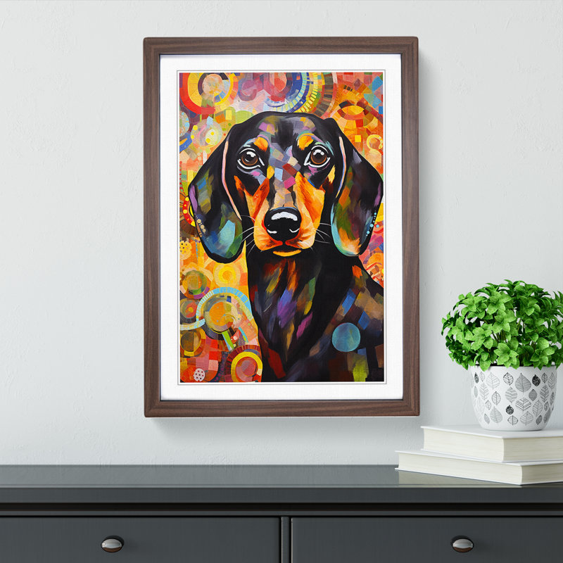 Dachshund Abstract - Framed Print, Walnut, 64cm H x 46cm W x 2cm D