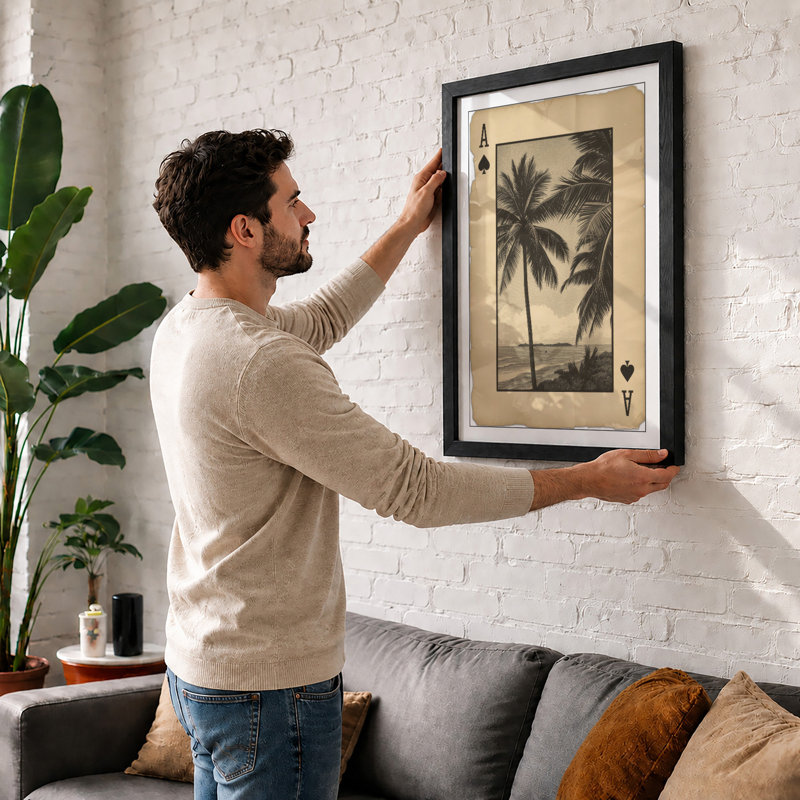 Tropical Palms At Horizon Vintage - Print, A1 - 84.1 x 59.4 cm, Black