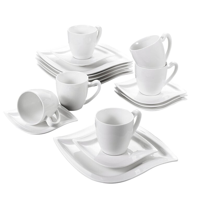 MALACASA, Series Elvira, 6 pieces 12.5 OZ Porcelain Cups 5 Mug Sets Ivory  White 