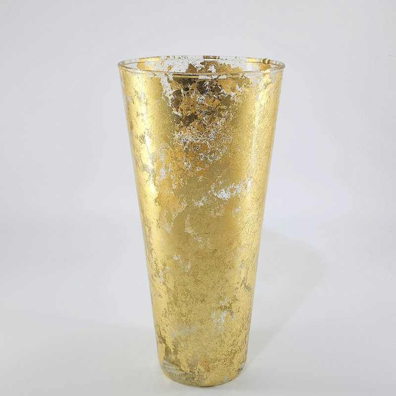 Vase Thassos, Doré, H 12 po x l 6 po x P 6 po