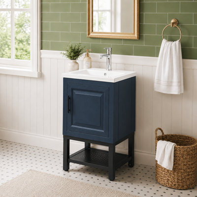 Ensemble de meuble-lavabo 20 po avec lavabo, meuble de rangement autoportant avec lavabo et robinet en céramique encastré, meuble-lavabo moderne pour petite salle de bain, salle d'eau, couleur: bleu