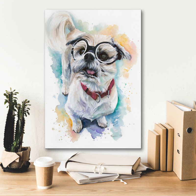 «Cute Animals Shih Tzu In Glasses» par Lindsay Kivi, art mural sur toile, H 26 po x l 18 po x P 0,75 po