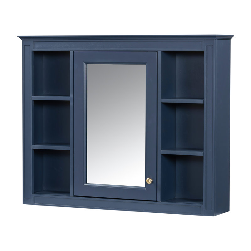 Armoire de salle de bain murale à miroir, 35 po x 27,5 po, poignée rétro, bleu, armoire de rangement fonctionnelle bleue avec miroir, intérieur spacieux, matériaux,