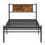 Structure de lit simple en métal noir TG, tête de lit à panneau en bois, système de stabilité durable, silencieux et silencieux, rangement sous le lit à 10,8 po de hauteur, facile à assembler avec les outils inclus, sans boîte
