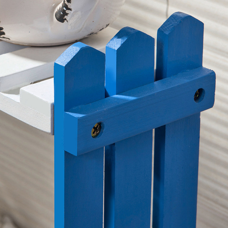 Wood Weather Resistant Plant Stand, Blue White, 22.1cm H x 50.01cm W x 21.08cm D