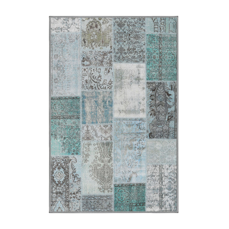 Tapis de zone bleu contemporain, Rectangle 5 pi x 7 pi