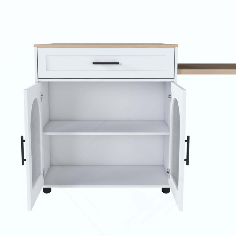Expandable Kitchen Island With Dining Table, Solid Wood Grain Countertop With Power Outlet, Mobile Storage Cart With Cabinet & 2 Drawers, Kitchen Prep Table