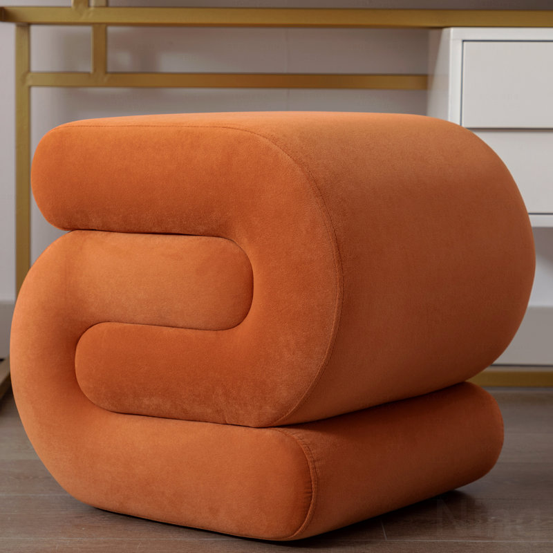 Velvet Upholstered Ottoman Makeup Stool Footstool, Orange