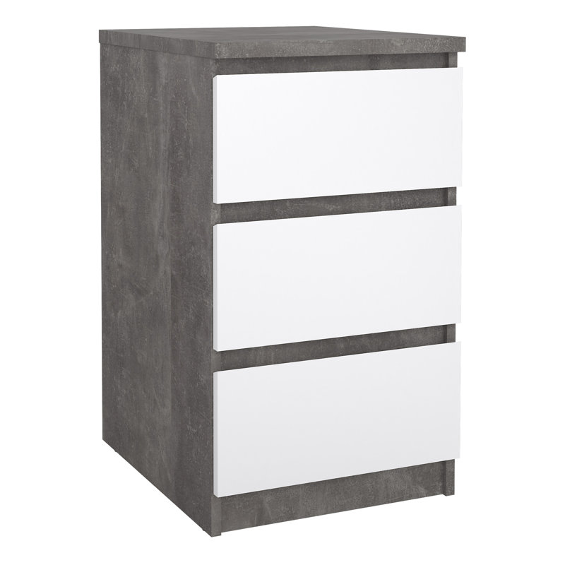Caton Manufactured Wood Bedside Table, Concrete/White High Gloss