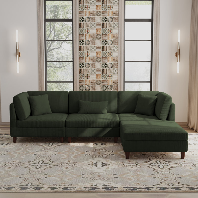 Seemab Reversible Modular Corner Sofa, Green