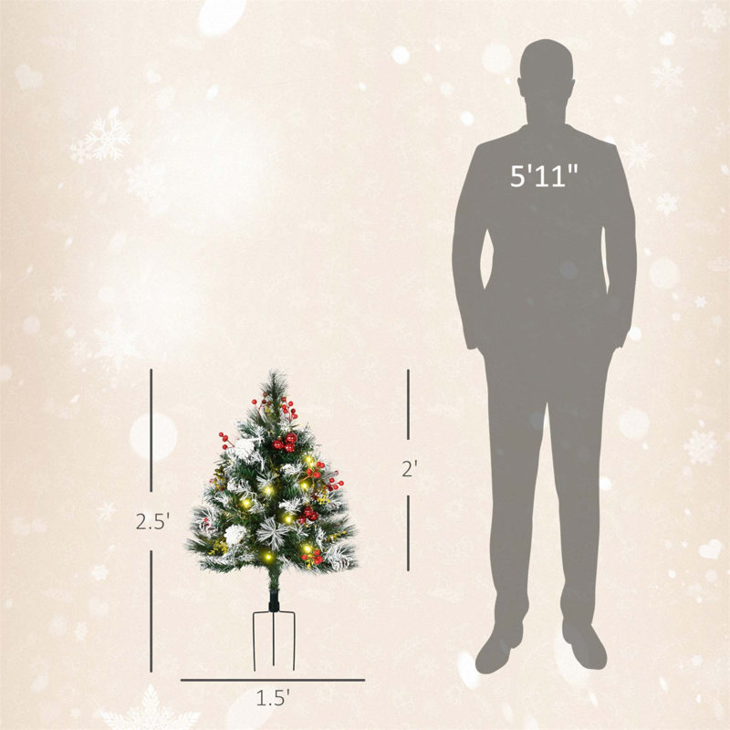 Sapin de Noël artificiel sans fil avec lumières DEL blanc chaud et branches enneigées pour la décoration de porche extérieure