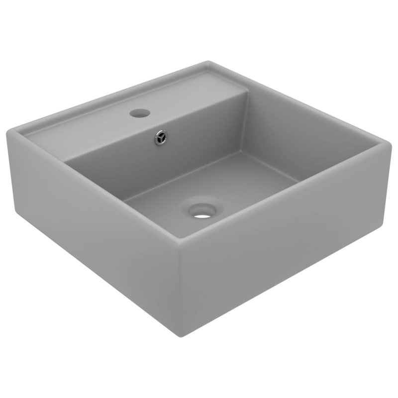 Belfry Bathroom Spurlock Ceramic Square Sink with Overflow, Light Grey