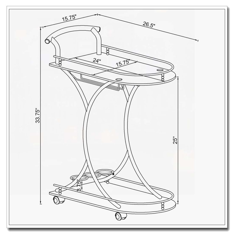 Allen White and Chrome 2-Tier Glass Shelf Metal Bar Cart, White/Chorme