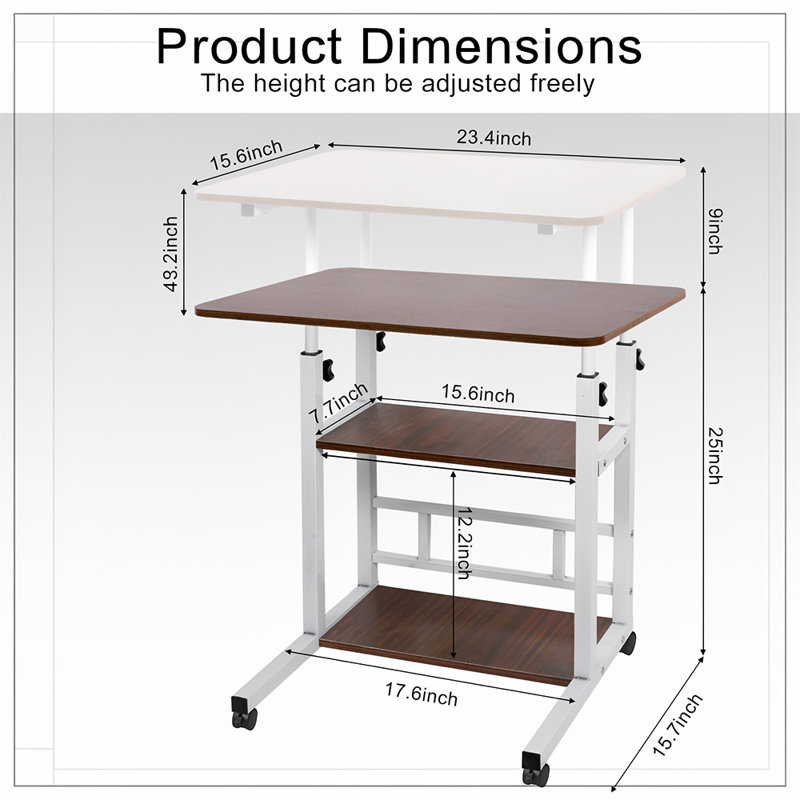 Adjustable Height Overbed Table with Rolling Wheels Bedside Desk