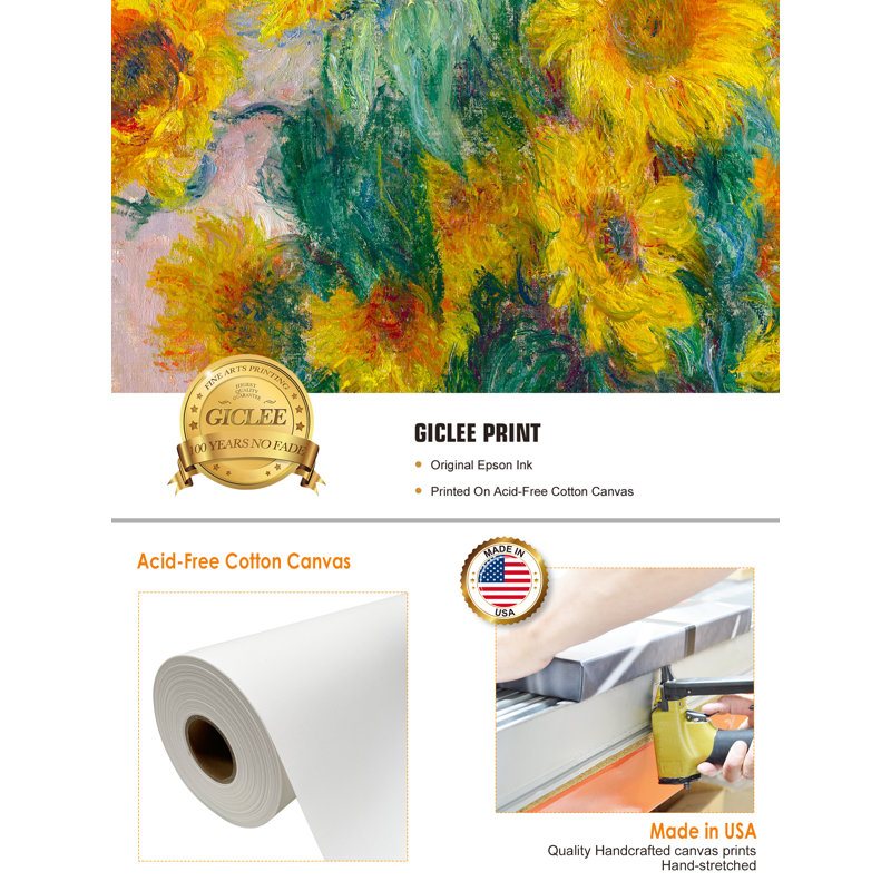 «Monet Sunflowers On Canvas» par Claude Monet, reproduction, Toile tendue, H 30 po x l 24 po x P 0,75 po