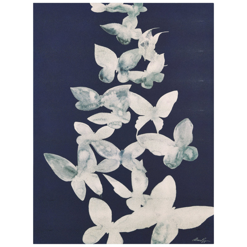 Ethereal Flight White Butterflies on Navy Canvas Wall Art