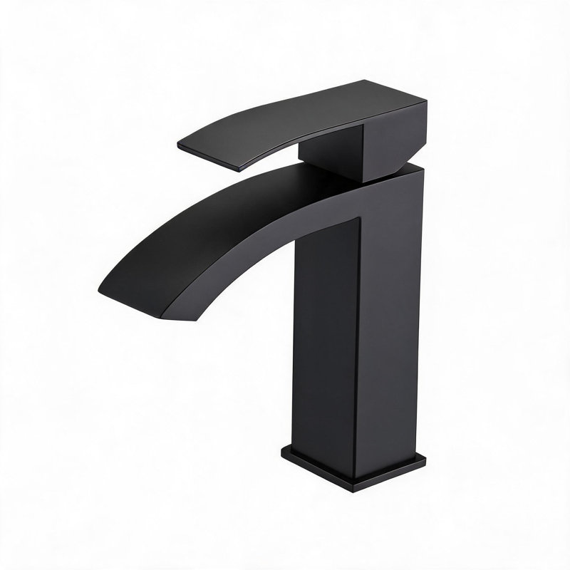 Robinet de lavabo de salle de bain à poignée simple en acier inoxydable noir mat à écoulement laminaire