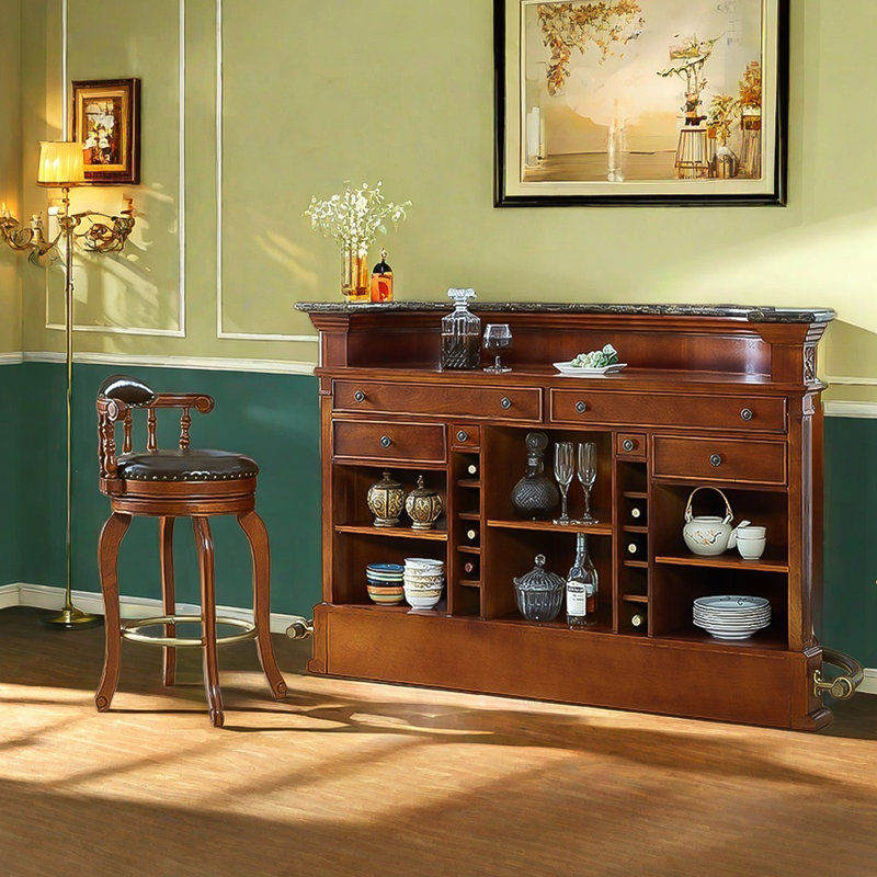 Armoire à vin et comptoir en bois massif 68,9 po