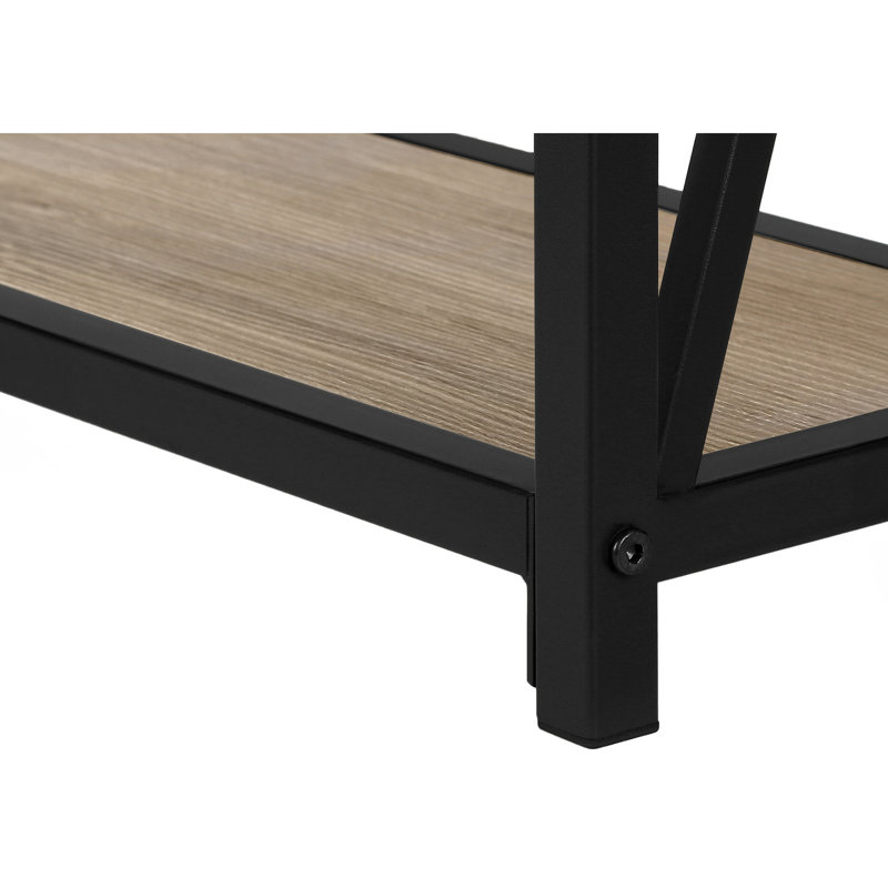 Console de salon taupe - base en métal noir, table d'entrée moderne au design fonctionnel avec stratifié