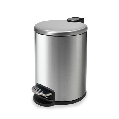 Poubelle à pédale ronde 1,3 gallon Acento avec couvercle à fermeture douce et à ouverture, seau amovible et pédale de qualité supérieure, acier inoxydable brossé