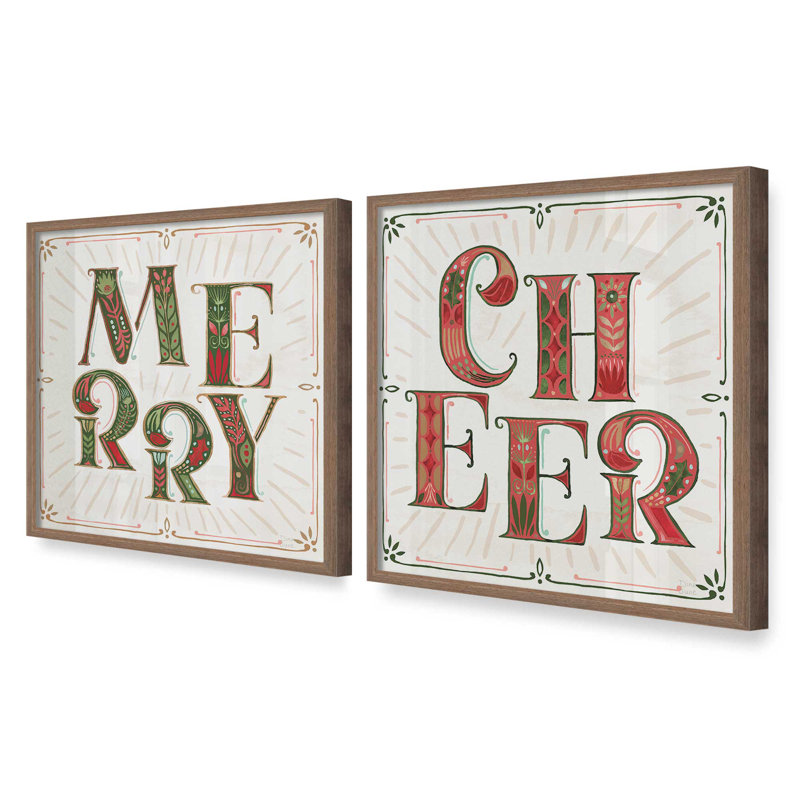 Merry Bright, ensemble de 2 reproductions d'art, Noyer, 16 po x 16 po