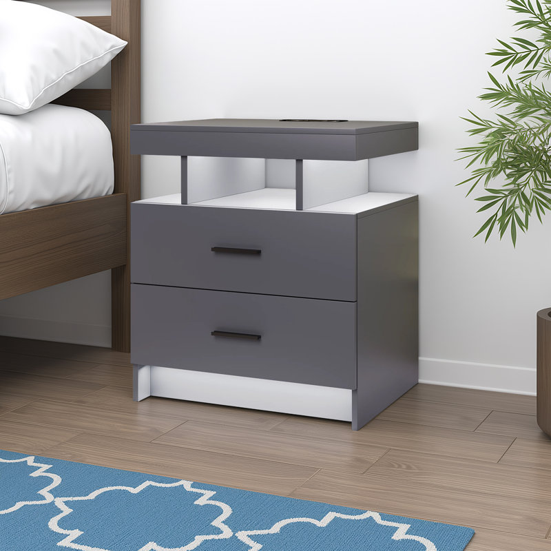 Table de chevet 2 tiroirs Ashten, Gris mat