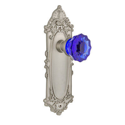 Plaque victorienne avec bouton de porte cristal cobalt