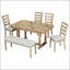 Ensemble de table de salle à manger 6 pièces en bois d'hévéa avec un beau plateau de table en grain de bois