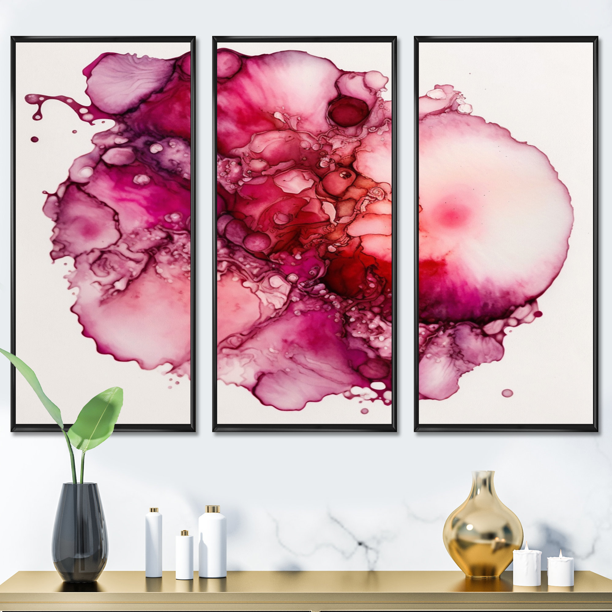 Ivy Bronx Celebration in Raspberry Blush V - Abstract Liquid Ink Canvas ...