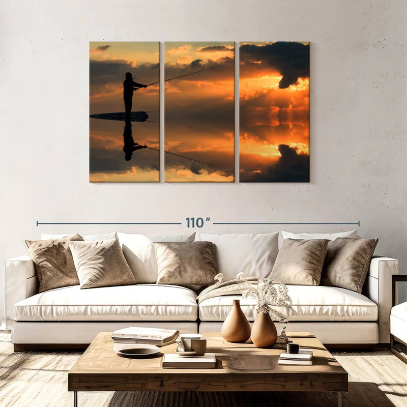 Senne pêche au coucher du soleil, H 48 po x l 74 po