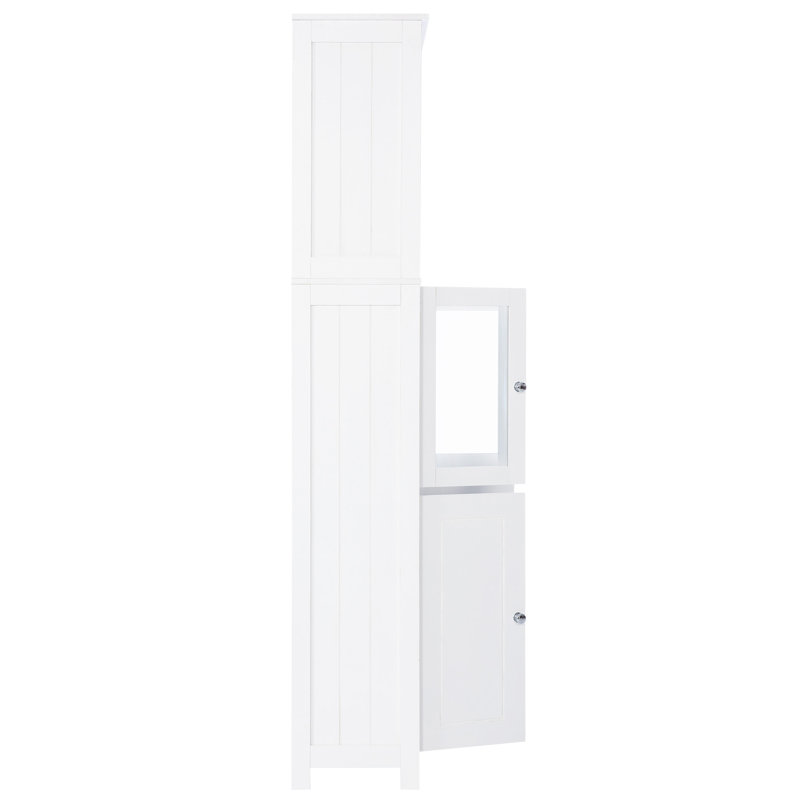 Grande armoire de rangement blanche avec tablettes et portes pour la salle de bain