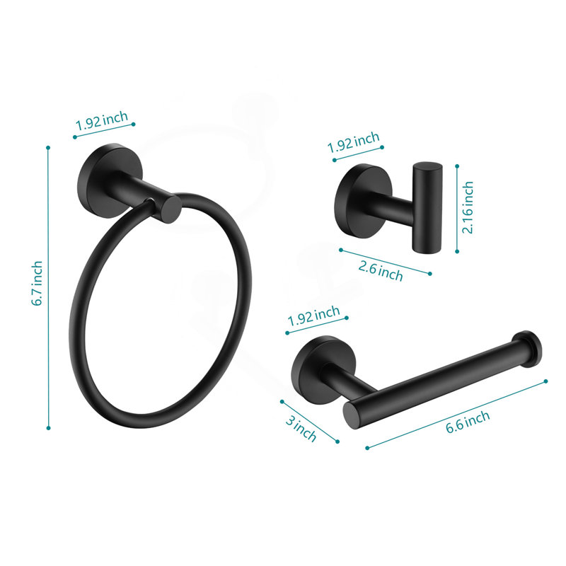 3 - Piece Bathroom Hardware Set, Matte Black