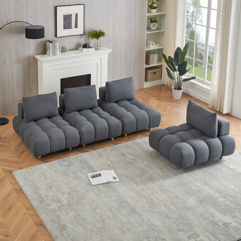 Canapé modulaire 3 pièces Samiur, Gris, H 29,5 po x L 120 po x l 40,2 po