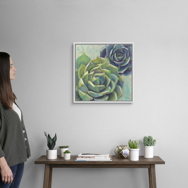 «Succulents I Crop», art mural sur toile, Toile avec cadre blanc, H 20 po x l 20 po x P 1,75 po
