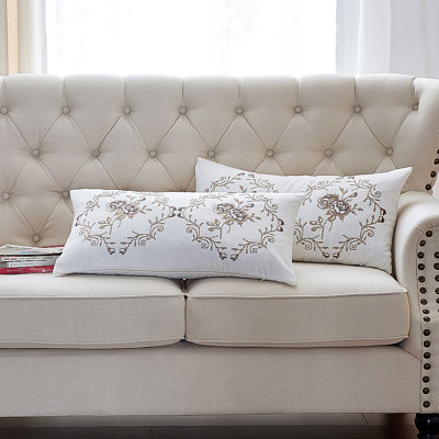 Rose Embroidered Pillow Cover