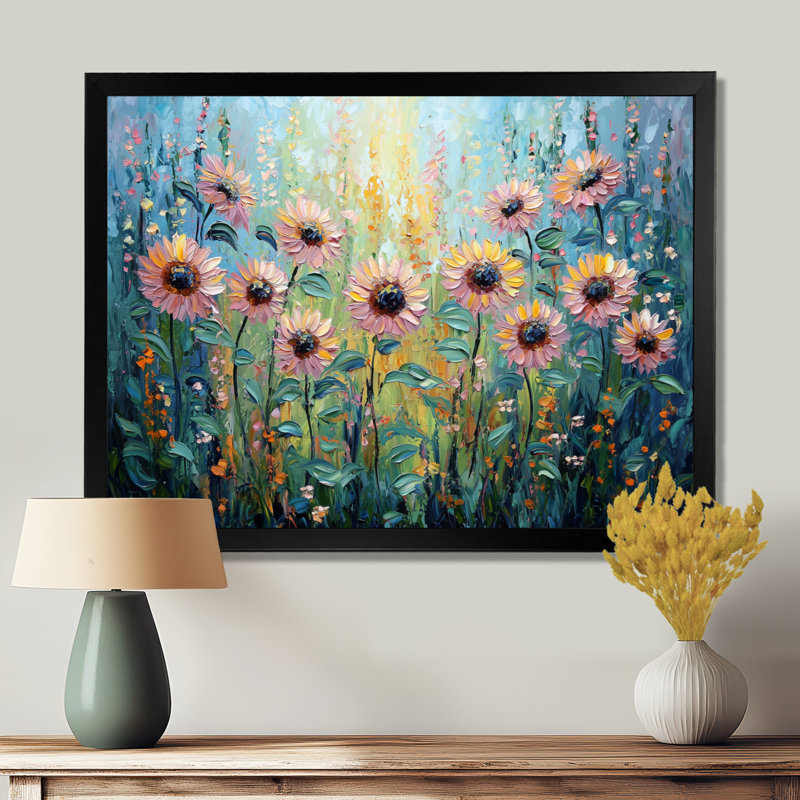 «Dorisann Spring Symphony Of Blue Sunflowers II» - art mural toile de tournesols, Reproduction encadrée d'une seule photo