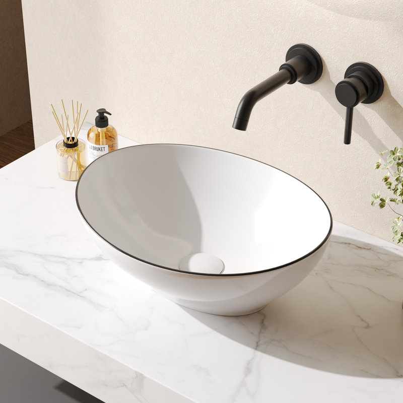 DeerValley Horizon 415mm L x 335mm W Oval Vitreous China Vessel Bathroom Sink