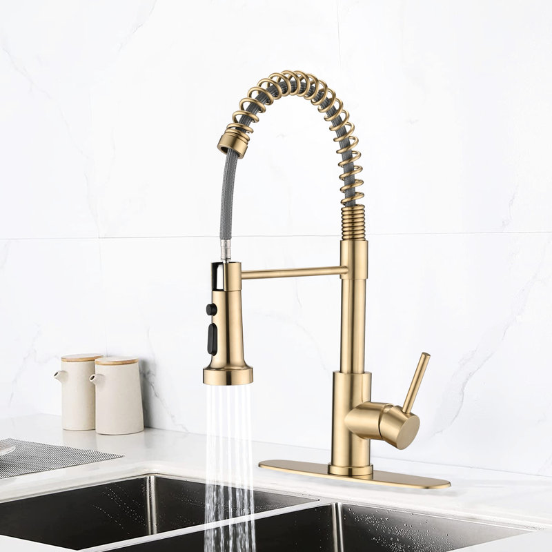 Robinet d'évier en or brossé avec finition rétractable, pivotant sur 360 °, surface de grattage à débit de 1,8 gal / min, portée de bec de 9,05 po,