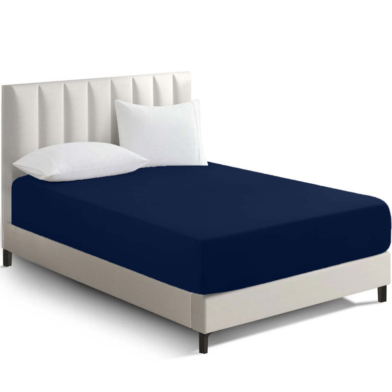 Super Luxury Microfiber 25 cm Plain Fitted Sheet , Single (3'), Navy