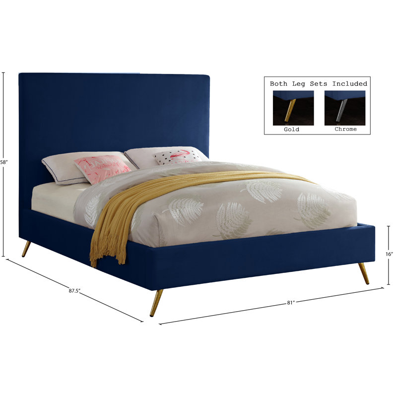 Lit plateforme tapissier Jasmine Lavaca, Très grand, Velours marine