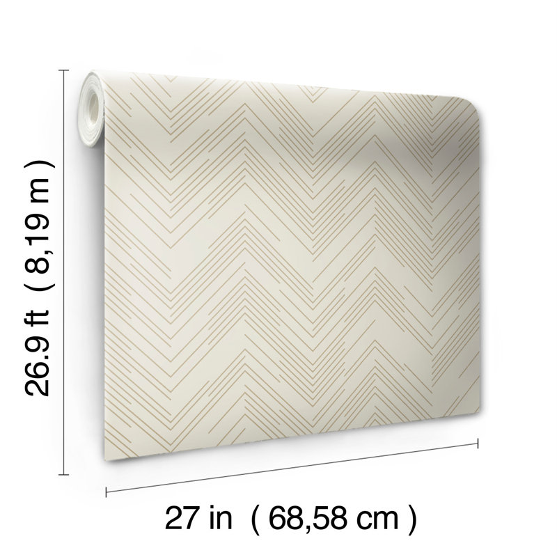 Chevron Metallic Wallpaper Roll, Cream/Gold