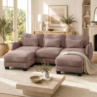 Rosman Chenille U-Shaped 3-Seater Sofa with 2 Movable Ottomans, Lumbar Pillows, Deep Cushioned Seats, Rounded Arms and Easy Assembly
