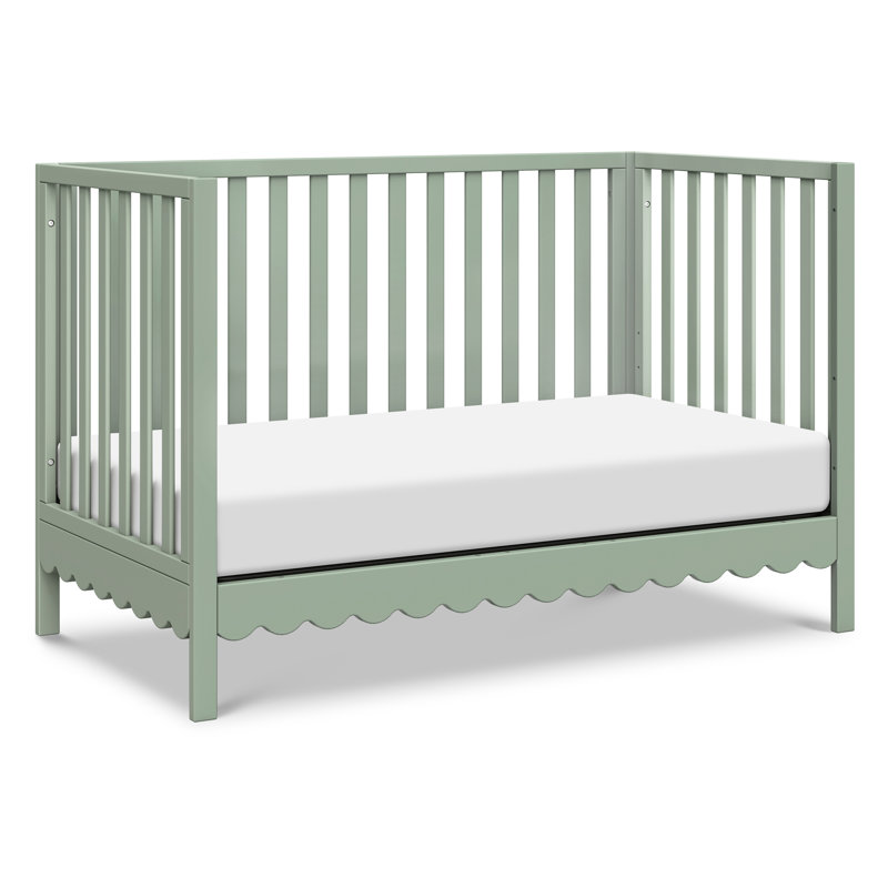 Light Sage Pine Wood Convertible Crib with Scallop Detailing