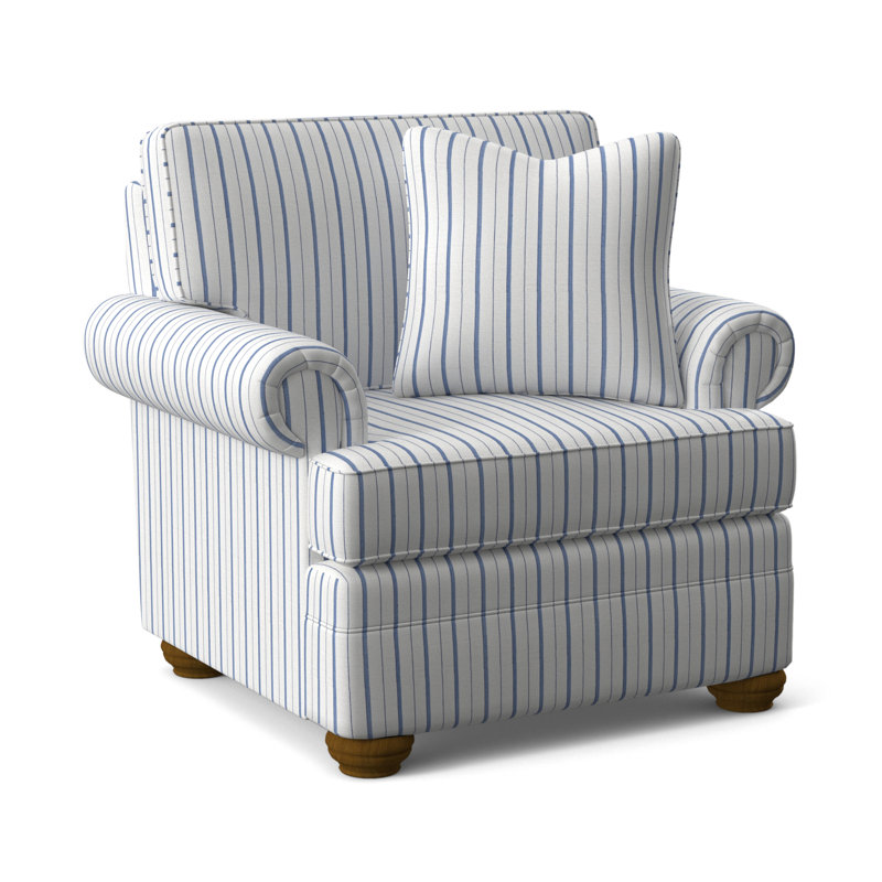 Fauteuil de 38 po de large Bradbury, Finition Havane, Rayures bleues / beiges 0209-61