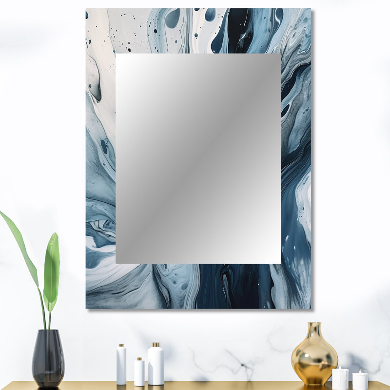 Elixir III bleu et gris - miroir abstrait, miroir mural moderne unique, impression d'art en métal, 40 po x 30 po