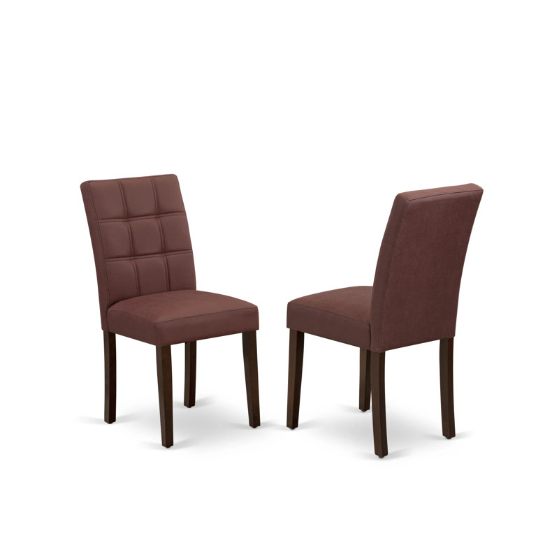Amelius Upholstered Dining Chairs- Burgundy Polyester Fabric Upholstered Seat and Button Tufted Chair Back - Mahogany Finish, SET OF 2