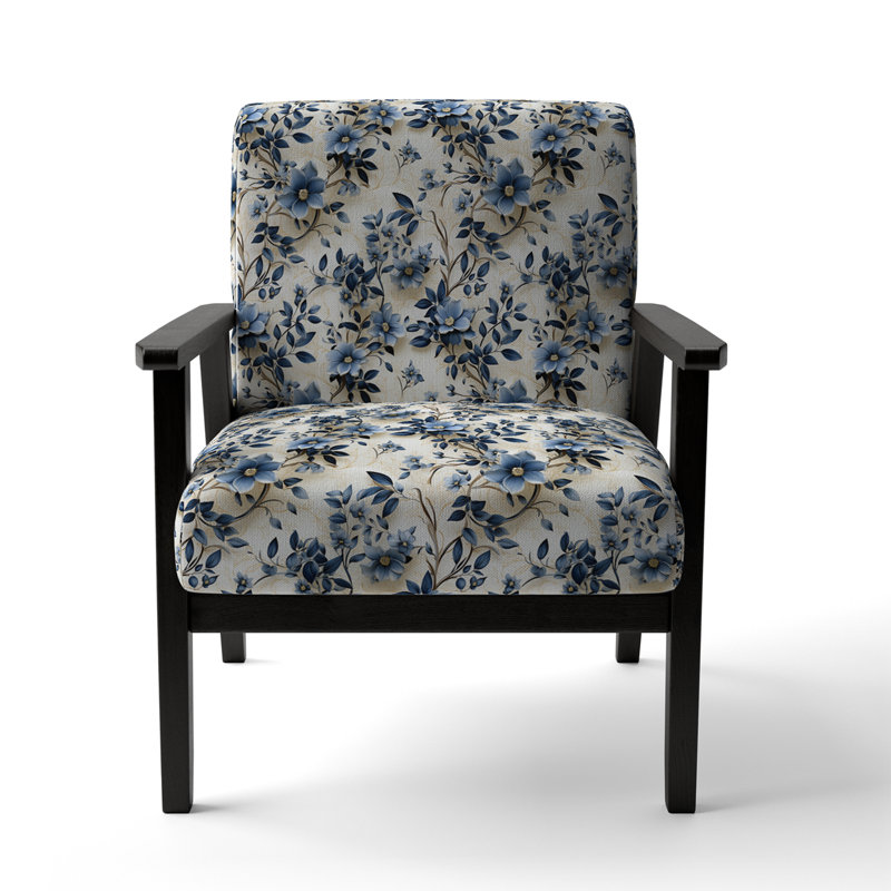 Fauteuil de chalet rembourré Cobalt Blue Filigree Vines Victorian