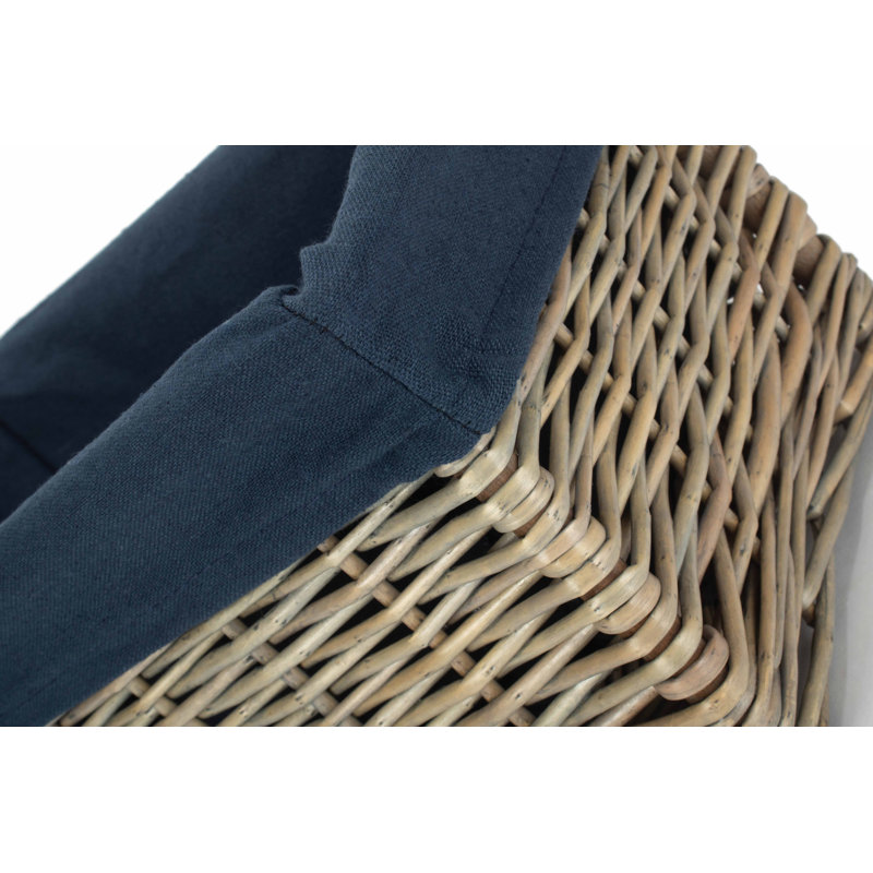 Lily Manor Wicker Storage Basket with Lining , 17cm H x 32cm W x 20cm D, Antique Wash/Navy